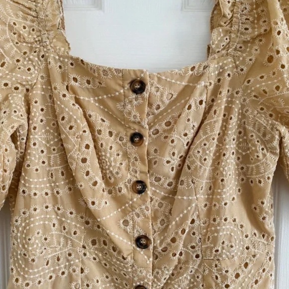 Beige Embroidered Square Neck Button-down Dress - Picture 13 of 16